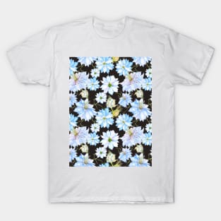 Nigella Flowers on Dark Background Stunning Pattern T-Shirt